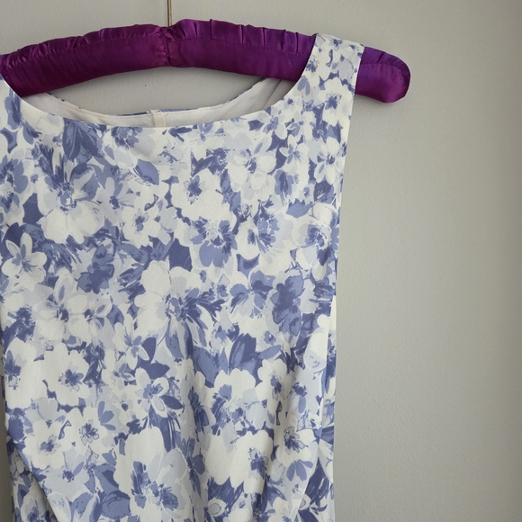 Reformation NWOT Topanga Blue Off White Floral Midi Sleevless Georgette Dress L - Picture 5 of 16